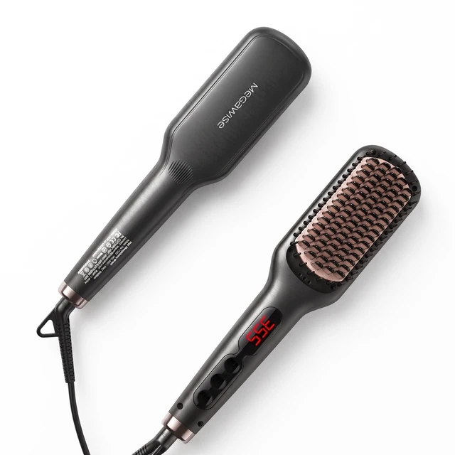 Main image of Hair Straightener Brush, Ionic Ceramic Hair Straightening Brush for Frizzy Thick Hair, Heated Straightening Brush with MCH Fast Heat-Up, Anti-Scald, Auto Shutoff, Dual Voltage, Black