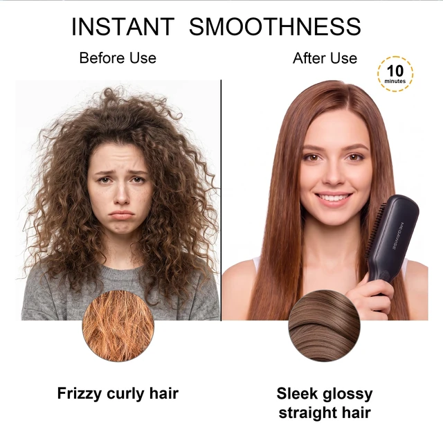 Alt view image 3 of 7 - Hair Straightener Brush, Ionic Ceramic Hair Straightening Brush for Frizzy Thick Hair, Heated Straightening Brush with MCH Fast Heat-Up, Anti-Scald, Auto Shutoff, Dual Voltage, Black