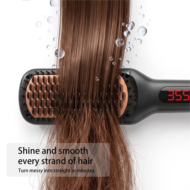 Alt view image 7 of 7 - Hair Straightener Brush, Ionic Ceramic Hair Straightening Brush for Frizzy Thick Hair, Heated Straightening Brush with MCH Fast Heat-Up, Anti-Scald, Auto Shutoff, Dual Voltage, Black