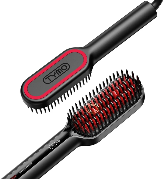 Main image of Hair Straightener Brush - Ionic Mini Straightening Brush for Women | Ceramic Hot Comb Straightener Brush, Dense Bristles, 16 Temps, Dual Voltage, Flat Iron for Curly Hair, Black, 2 Inch