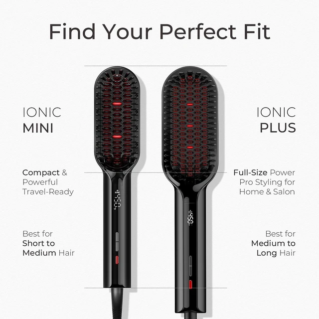 Alt view image 3 of 7 - Hair Straightener Brush - Ionic Mini Straightening Brush for Women | Ceramic Hot Comb Straightener Brush, Dense Bristles, 16 Temps, Dual Voltage, Flat Iron for Curly Hair, Black, 2 Inch