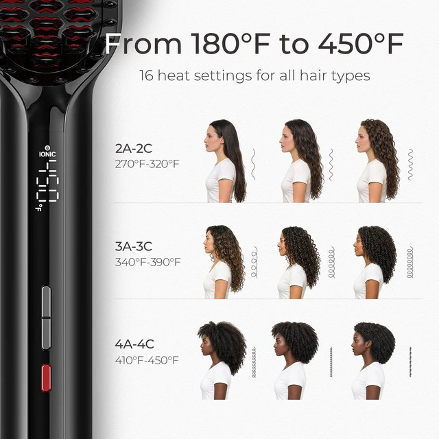 Alt view image 7 of 7 - Hair Straightener Brush - Ionic Mini Straightening Brush for Women | Ceramic Hot Comb Straightener Brush, Dense Bristles, 16 Temps, Dual Voltage, Flat Iron for Curly Hair, Black, 2 Inch