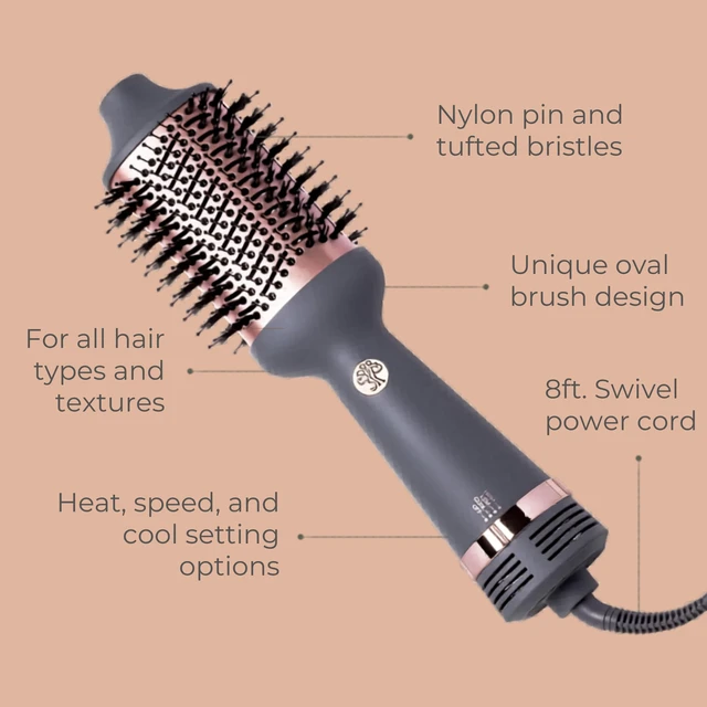 Alt view image 2 of 6 - Volumizing One Step Blow Dry Brush + Hair Dryer for Curling + Straightening - Ceramic Tourmaline Blowout Brush + Volumizer - Hair Styler for Smooth Shiny, Frizz-Free Styles - Matte Grey
