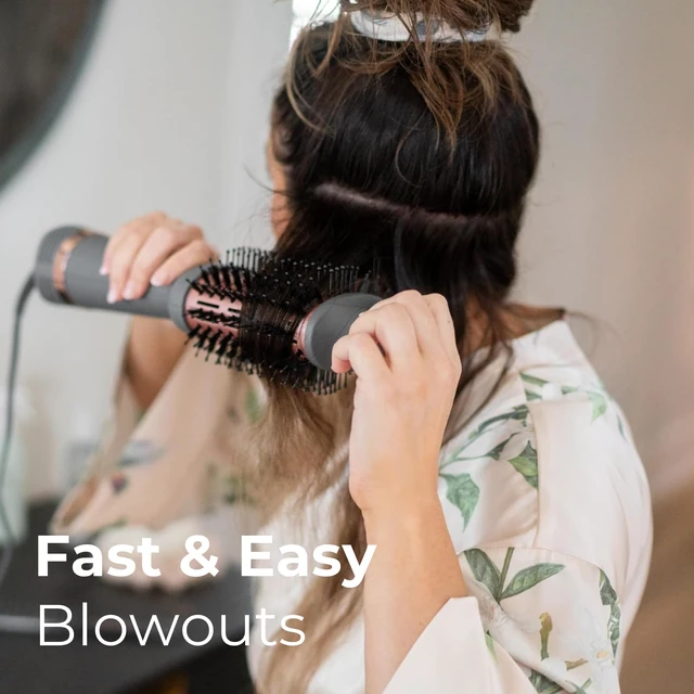 Alt view image 3 of 6 - Volumizing One Step Blow Dry Brush + Hair Dryer for Curling + Straightening - Ceramic Tourmaline Blowout Brush + Volumizer - Hair Styler for Smooth Shiny, Frizz-Free Styles - Matte Grey