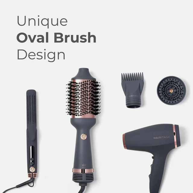 Alt view image 5 of 6 - Volumizing One Step Blow Dry Brush + Hair Dryer for Curling + Straightening - Ceramic Tourmaline Blowout Brush + Volumizer - Hair Styler for Smooth Shiny, Frizz-Free Styles - Matte Grey