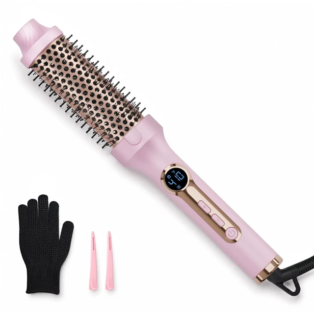 Main image of Thermal Brush 1.5 inch, Curling Brush Volumizer (Pink) | Create Blowout Look Curling Iron with 5 Adjustable Temperature, Heated Round Styler Dual Voltage Hair Styling Tool