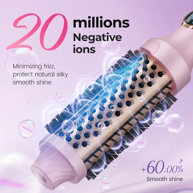 Alt view image 3 of 7 - Thermal Brush 1.5 inch, Curling Brush Volumizer (Pink) | Create Blowout Look Curling Iron with 5 Adjustable Temperature, Heated Round Styler Dual Voltage Hair Styling Tool