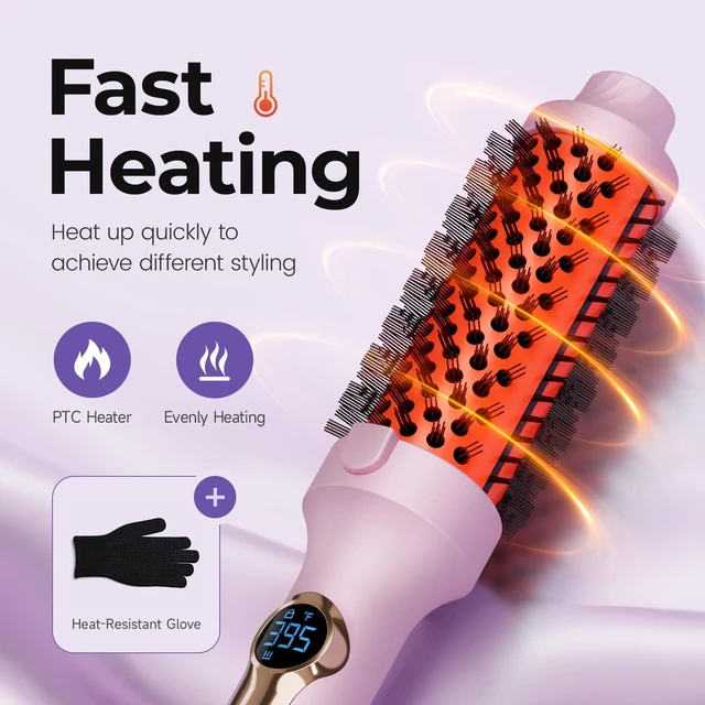 Alt view image 4 of 7 - Thermal Brush 1.5 inch, Curling Brush Volumizer (Pink) | Create Blowout Look Curling Iron with 5 Adjustable Temperature, Heated Round Styler Dual Voltage Hair Styling Tool