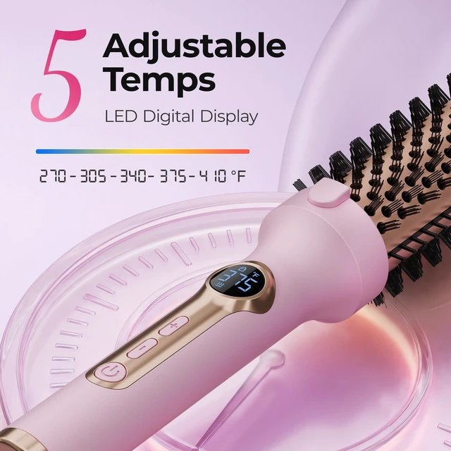 Alt view image 2 of 7 - Thermal Brush 1.5 inch, Curling Brush Volumizer (Pink) | Create Blowout Look Curling Iron with 5 Adjustable Temperature, Heated Round Styler Dual Voltage Hair Styling Tool