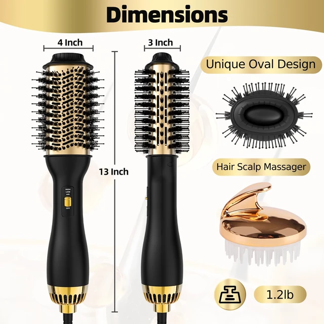 Alt view image 3 of 7 - 4-in-1 Hot Air Brush with Oval Barrel - Salon-Grade Styling Tool for All Hair Types