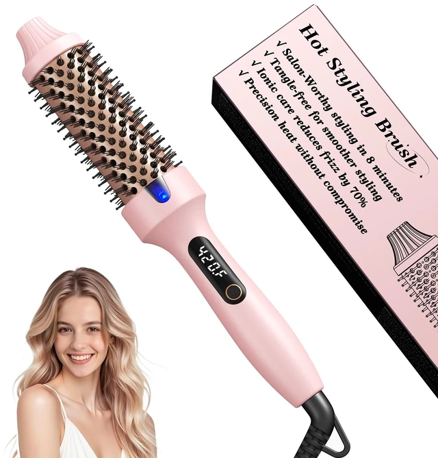 Main image of 1.5" Thermal Brush for Blowout Ionic Hot Brush for Less Frizz | Keratin Ceramic Barrel, 6 Temps with LED, Dual PTC Heats In 30s, 8-Min Styling, 0.55lb, Dual Voltage 110V-240V, Travel-Ready