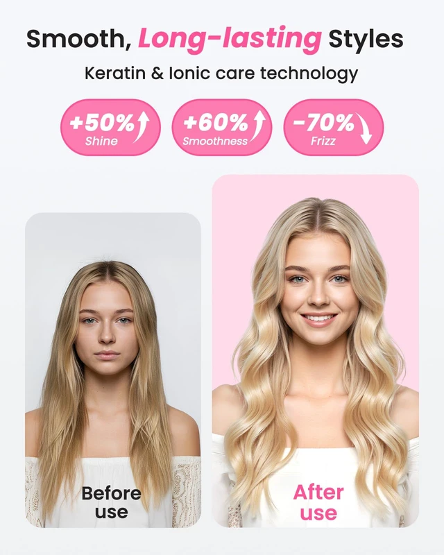 Alt view image 3 of 7 - 1.5" Thermal Brush for Blowout Ionic Hot Brush for Less Frizz | Keratin Ceramic Barrel, 6 Temps with LED, Dual PTC Heats In 30s, 8-Min Styling, 0.55lb, Dual Voltage 110V-240V, Travel-Ready