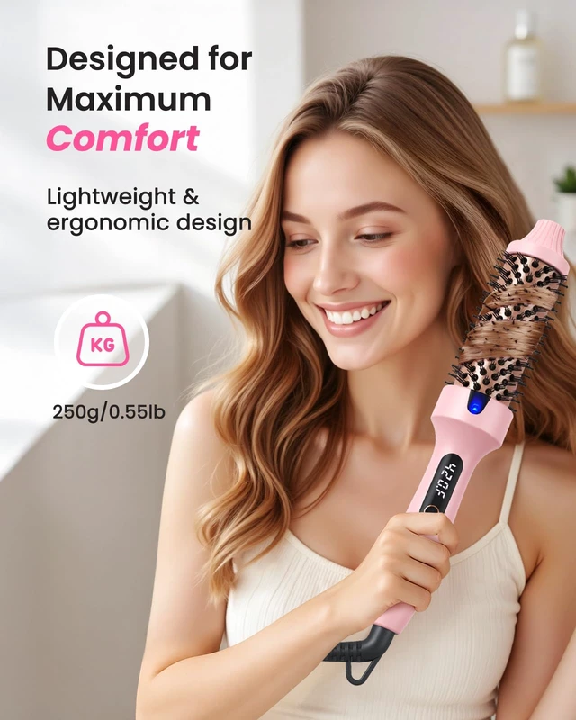 Alt view image 5 of 7 - 1.5" Thermal Brush for Blowout Ionic Hot Brush for Less Frizz | Keratin Ceramic Barrel, 6 Temps with LED, Dual PTC Heats In 30s, 8-Min Styling, 0.55lb, Dual Voltage 110V-240V, Travel-Ready