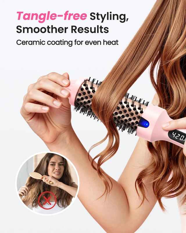 Alt view image 6 of 7 - 1.5" Thermal Brush for Blowout Ionic Hot Brush for Less Frizz | Keratin Ceramic Barrel, 6 Temps with LED, Dual PTC Heats In 30s, 8-Min Styling, 0.55lb, Dual Voltage 110V-240V, Travel-Ready
