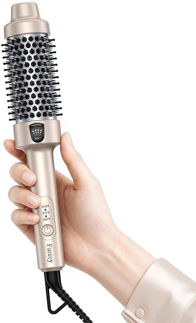 Main image of Thermal Brush 1.5 Inch, Heated Round Brush for Blowout Look | Dual Voltage Compact Size for Travel, Ionic Ceramic, for C-Curls, Flips and Volume, Adjustable Heats 340-410F, Champagne