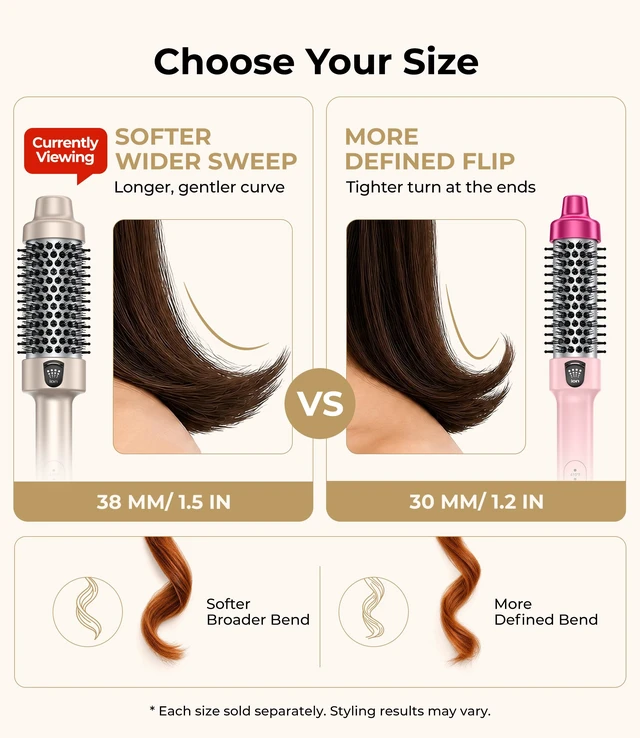 Alt view image 5 of 7 - Thermal Brush 1.5 Inch, Heated Round Brush for Blowout Look | Dual Voltage Compact Size for Travel, Ionic Ceramic, for C-Curls, Flips and Volume, Adjustable Heats 340-410F, Champagne