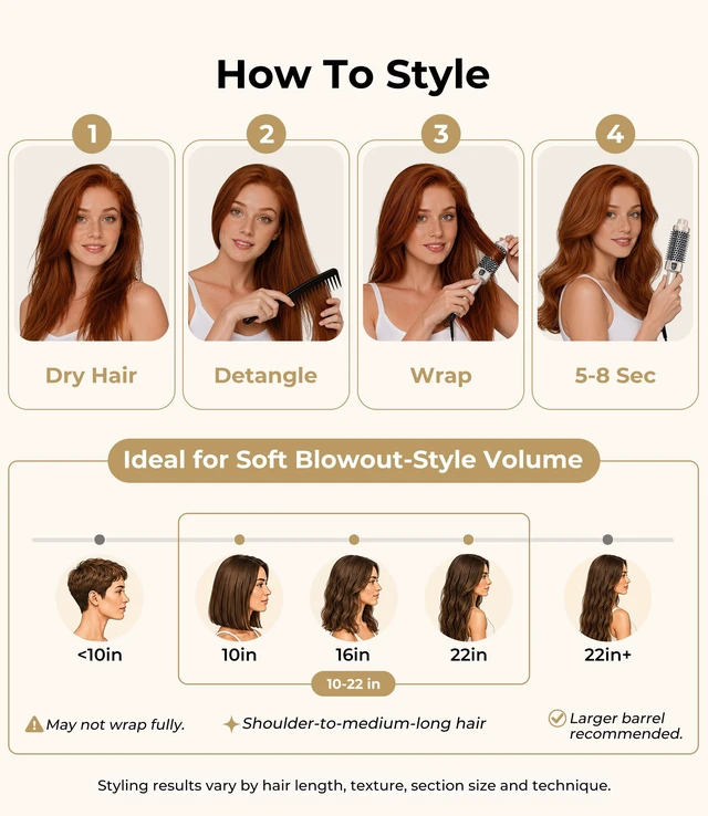 Alt view image 4 of 7 - Thermal Brush 1.5 Inch, Heated Round Brush for Blowout Look | Dual Voltage Compact Size for Travel, Ionic Ceramic, for C-Curls, Flips and Volume, Adjustable Heats 340-410F, Champagne