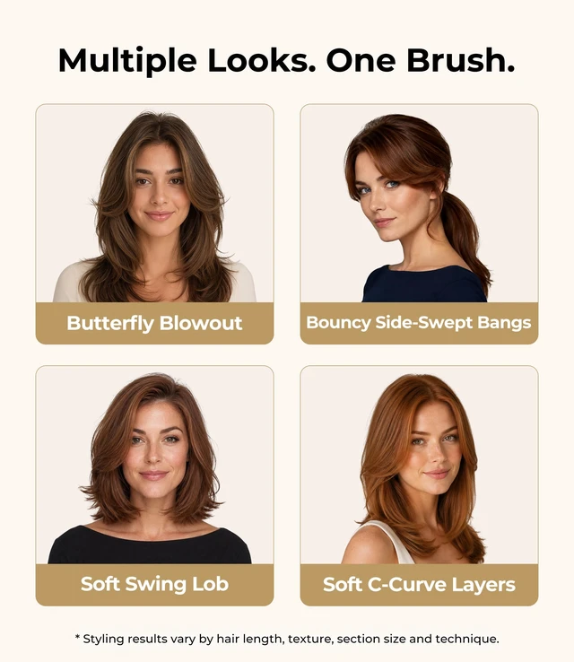 Alt view image 7 of 7 - Thermal Brush 1.5 Inch, Heated Round Brush for Blowout Look | Dual Voltage Compact Size for Travel, Ionic Ceramic, for C-Curls, Flips and Volume, Adjustable Heats 340-410F, Champagne