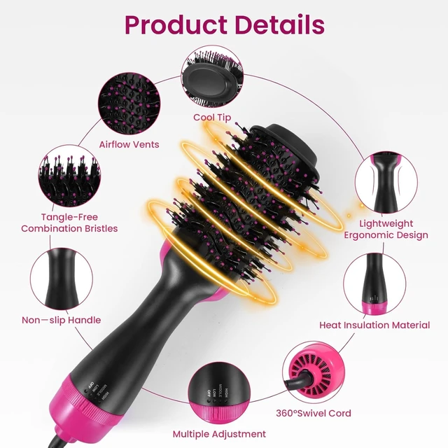 Alt view image 2 of 6 - Hair Brush for Blowout Look, 360° Airflow Heated Round Brush with 2X Negative Ions Release for Less Frizzy, 1.5 Inch Dual Voltage Heated Curling Brush for Travel, Dual PTC Technology