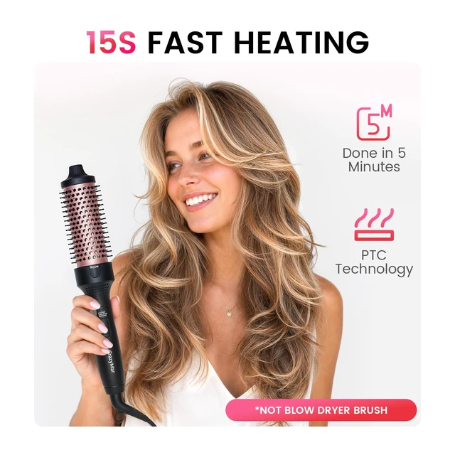 Alt view image 3 of 7 - Ionic Thermal Brush, 1.5 Inch Heated Round Brush for Salon Result, 15s Fast Heat-Up Curling Brush with 3 Heat Settings, Dual Voltage, Anti-Tangle Bristles for Smoothing, Curling & Volume