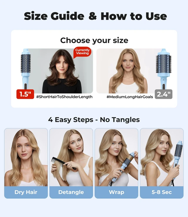 Alt view image 3 of 6 - Thermal Brush 1.5 Inch for Short to Medium Hair, Heated Round Curling Iron with 5 Heat Settings Up to 420°F, Hot Styling Tool for Curls Bangs Volume Flips, Dual Voltage Travel