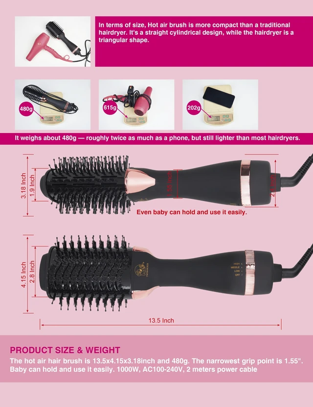 Alt view image 6 of 7 - Hair Dryer Brush Blow Dryer Brush in One, 4 in 1 Ionic Hair Dryer and Styler Volumizer with Oval Titanium Barrel, Hot Air Straightener for Smooth Frizz-Free Blowout