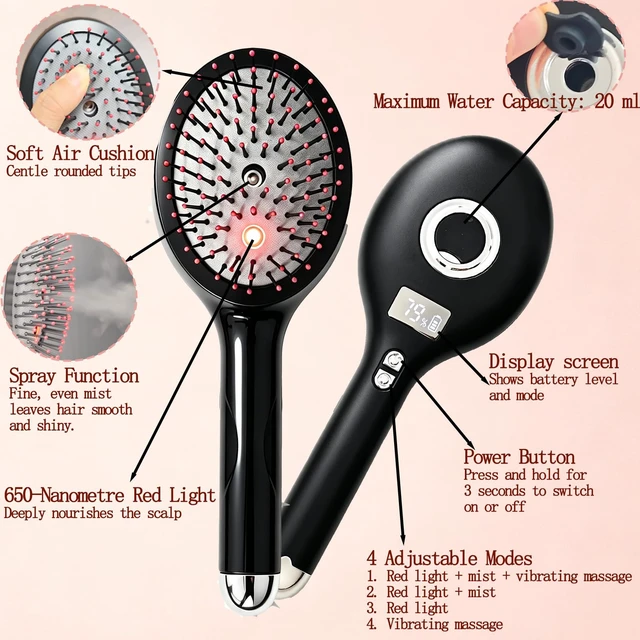 Alt view image 2 of 7 - Electric Spray Air Cushion Massage Comb, Daily Hair Care Brush for Women | 3-in-1 Rechargeable Hair Brush for Detangling, Anti-Frizz, Scalp Care & Hydration/Gift for Mom, Wife/1-3H Long Battery Life