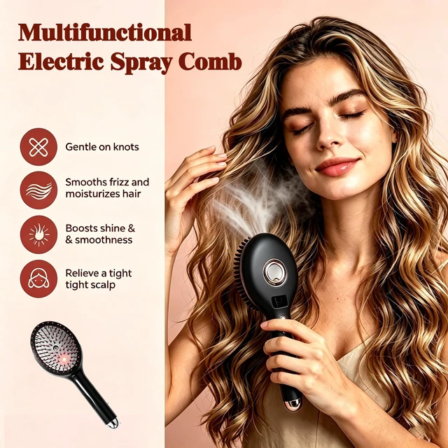 Alt view image 3 of 7 - Electric Spray Air Cushion Massage Comb, Daily Hair Care Brush for Women | 3-in-1 Rechargeable Hair Brush for Detangling, Anti-Frizz, Scalp Care & Hydration/Gift for Mom, Wife/1-3H Long Battery Life