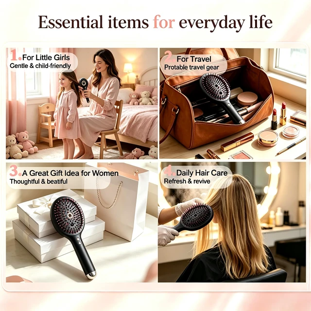 Alt view image 4 of 7 - Electric Spray Air Cushion Massage Comb, Daily Hair Care Brush for Women | 3-in-1 Rechargeable Hair Brush for Detangling, Anti-Frizz, Scalp Care & Hydration/Gift for Mom, Wife/1-3H Long Battery Life
