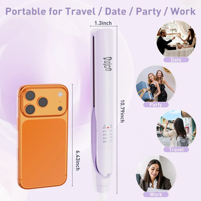 Alt view image 2 of 7 - Hair Straightener, 100-240V Dual Voltage Hair Straightener and Curler | Upgrade Straighteners for Women 15s Heat up, Professional Negative Ion Ceramic Flat Iron Less Frizz, 5 Temp & Auto-Off, Lilac