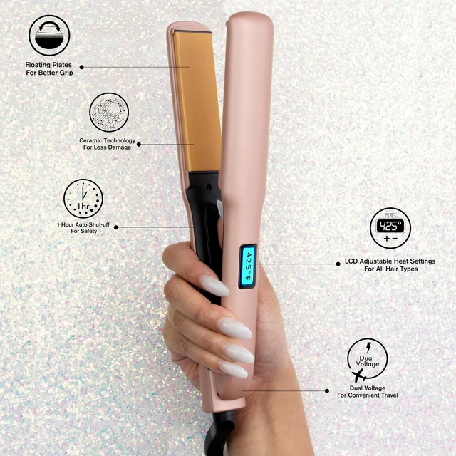 Alt view image 6 of 7 - Original Flat Iron Hair Straightener, 1.25", Prosecco Please | Ceramic Floating Plates for Smooth Finish, Quick Heat Up Styling Tool, Adjustable Heat Settings
