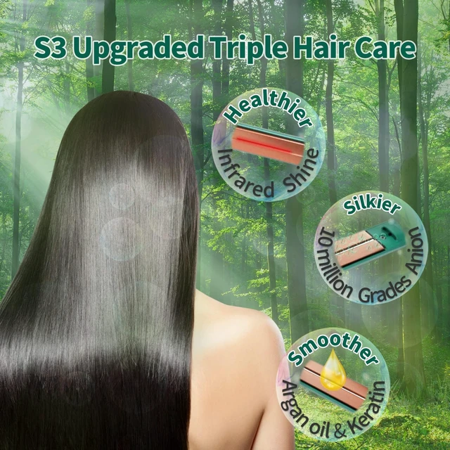 Alt view image 2 of 6 - Flat Iron Infrared Hair Straightener Ceramic Straighteners for Women, 1 inch Tourmaline Keratin Iron, Dual Voltage 220 volt Straight Iron for Hair, Green Professional Curling Straightening Irons