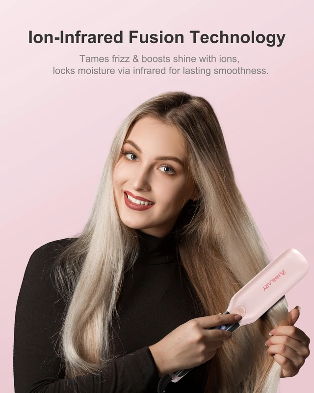 Alt view image 5 of 7 - Hair Straightener, 1.75 Inch Flat Iron with Infrared and Ionic Technology, Titanium Plate with Ceramic Coating Dual Voltage Straightener with Heat-Resistant Silicone for All Hair Types