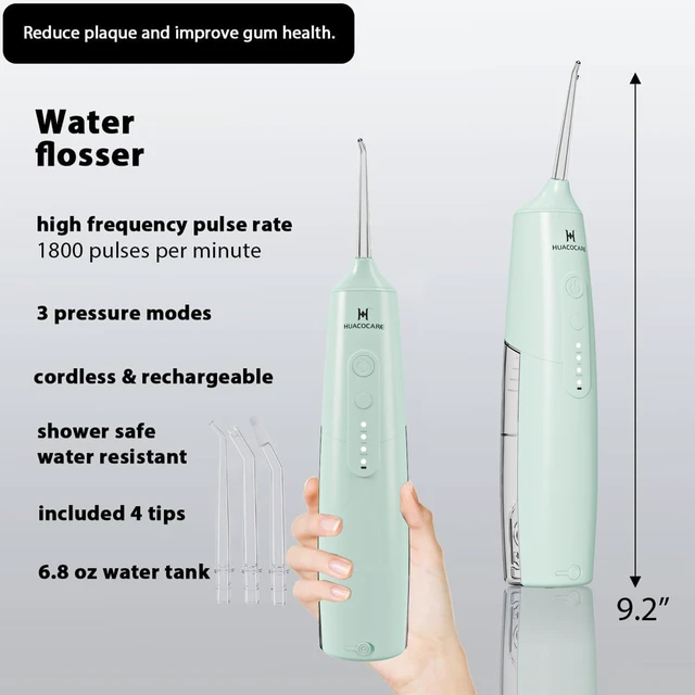 Alt view image 3 of 6 - 2-1 Oral Clean Kit- Water Dental flosser & Electric Toothbrush Combo- Brushing & Flossing- for Teeth Cleaning and Gum Health (Light Green)