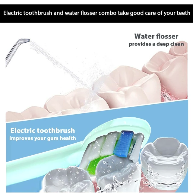 Alt view image 5 of 6 - 2-1 Oral Clean Kit- Water Dental flosser & Electric Toothbrush Combo- Brushing & Flossing- for Teeth Cleaning and Gum Health (Light Green)