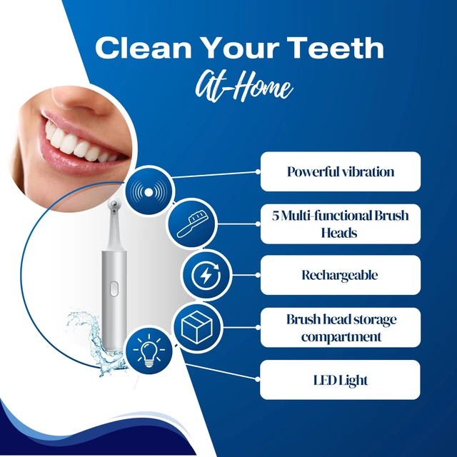 Alt view image 3 of 7 - Ultrasonic Electric Teeth Polisher - Rechargeable Dental Calculus & Plaque Remover with 5 Heads, 3 Modes, and LED Light for At-Home Dental Care