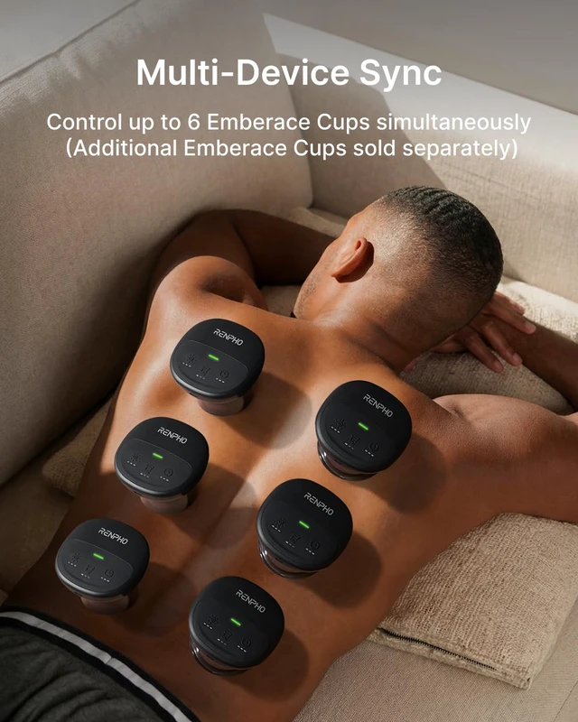 Alt view image 5 of 7 - Emberace Cup Cupping Massager with 850nm Infrared Heating, 1-Pack | Rechargeable Cupping Set, 3 Suction Levels, 3/5/8-Min Timer, 3 Heads, Storage Pouch, for Athlete, Office Tension Relief