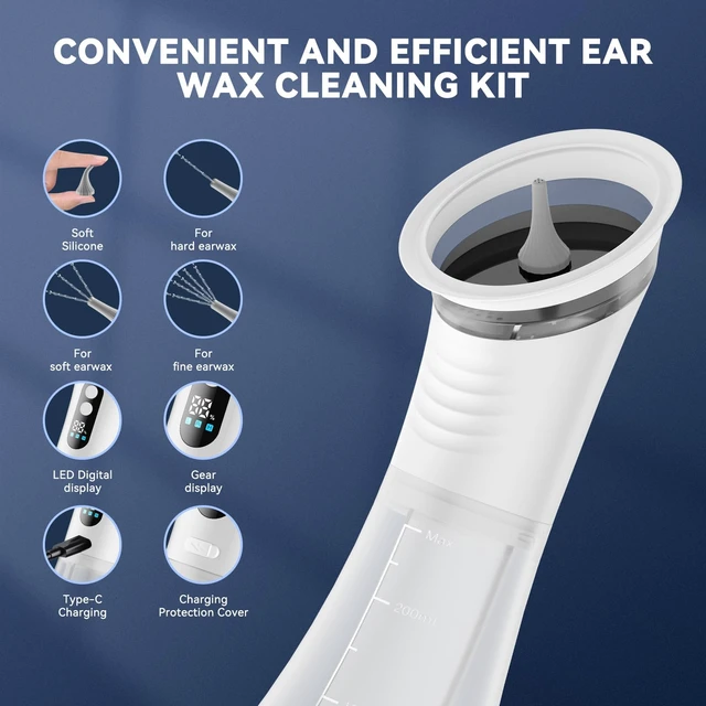 Alt view image 4 of 5 - Upgraded Electric Ear Wax Removal Kit,Wastewater Recovery System | Waterproof Electric Ear Wax Removal,Showerproof IPX5,12 Nozzles,LED Display,Three-level adjustment,Home Use,White