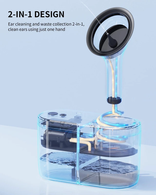Alt view image 3 of 6 - Electric Ear Wax Removal Kit for Adults, FSA-HSA-Eligible, Home Use | One-Handed Ear Irrigation Flushing System, Big Dual Water Tank(Each 400ML), 1-Hole/3-Hole Nozzle, 4 Cleaning Modes, Black