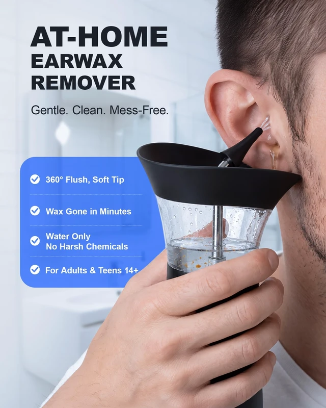 Alt view image 2 of 7 - Electric Ear Wax Removal Kit, Ear Irrigation Cleaner with Separated Dual Water Tank, Smart Temperature Detection, 4 Pressure Modes, IPX6 Waterproof, 4 Replacement Nozzles