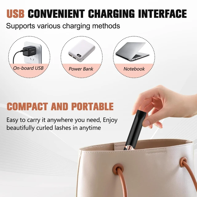 Alt view image 7 of 7 - Heated Eyelash Curler, Mini Electric Eyelash Curler, Portable Makeup Electric Eyelash Curling, USB Rechargeable Finalize Eyelash Tool Beauty Tools for Women (Black)