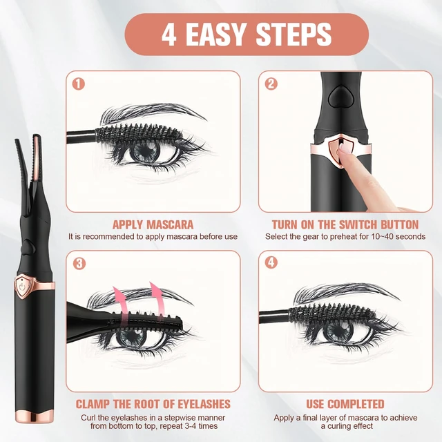 Alt view image 6 of 7 - Heated Eyelash Curler, Mini Electric Eyelash Curler, Portable Makeup Electric Eyelash Curling, USB Rechargeable Finalize Eyelash Tool Beauty Tools for Women (Black)