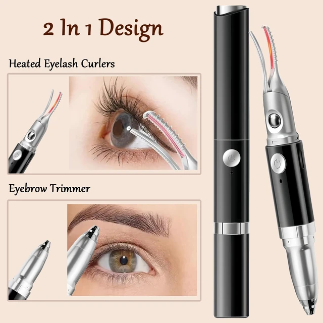 Alt view image 2 of 7 - Heated Eyelash Curler - 2 in 1 Eye Lash Curler and Eyebrow Trimmer for Women with 2 Temperature Modes, USB Rechargeable Electric Eyelash Curler, Anti-Burn Design, Ideal Gift for Women(Black B1)