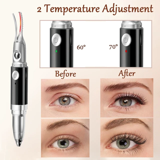 Alt view image 3 of 7 - Heated Eyelash Curler - 2 in 1 Eye Lash Curler and Eyebrow Trimmer for Women with 2 Temperature Modes, USB Rechargeable Electric Eyelash Curler, Anti-Burn Design, Ideal Gift for Women(Black B1)