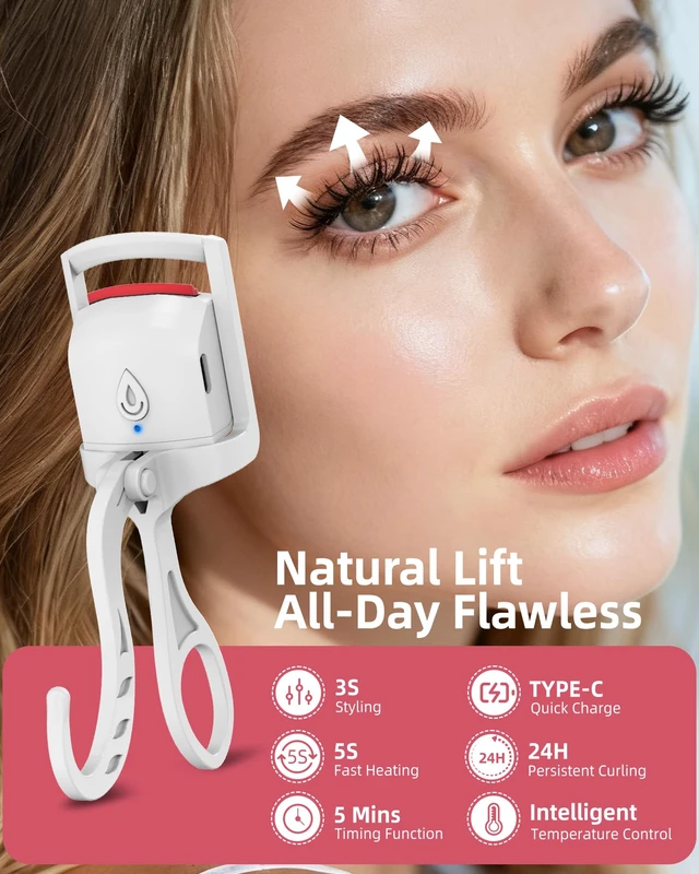 Alt view image 2 of 7 - Heated Eyelash Curler,24H Long-Lasting Curls &Safe Anti-Burn,White | Electric Eyelash Curlers with Silicone Pad,5s Fast Heating, Type-C Quick Charge, Intelligent Temp Control