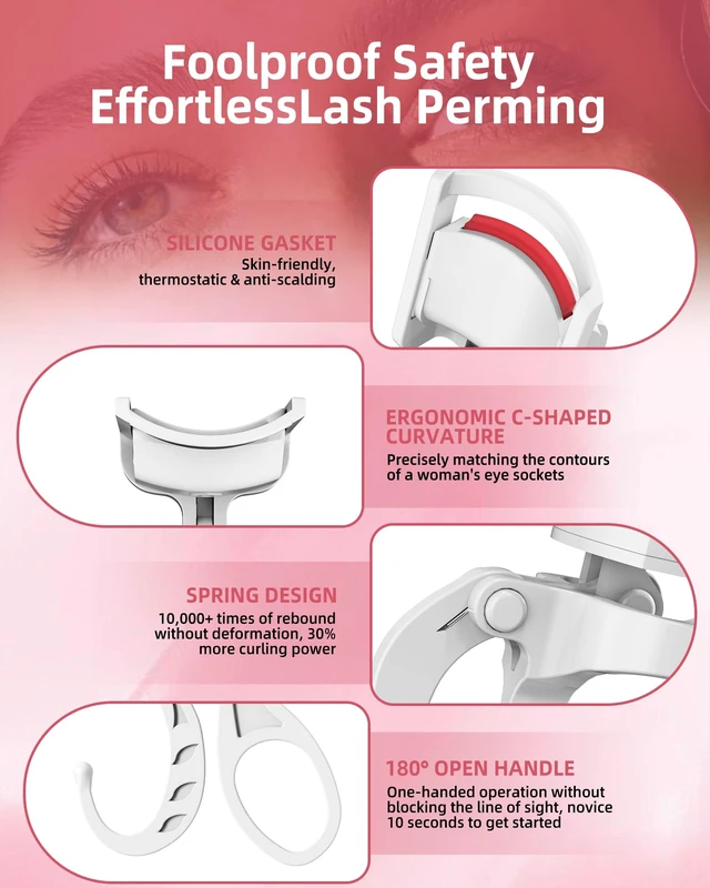 Alt view image 3 of 7 - Heated Eyelash Curler,24H Long-Lasting Curls &Safe Anti-Burn,White | Electric Eyelash Curlers with Silicone Pad,5s Fast Heating, Type-C Quick Charge, Intelligent Temp Control