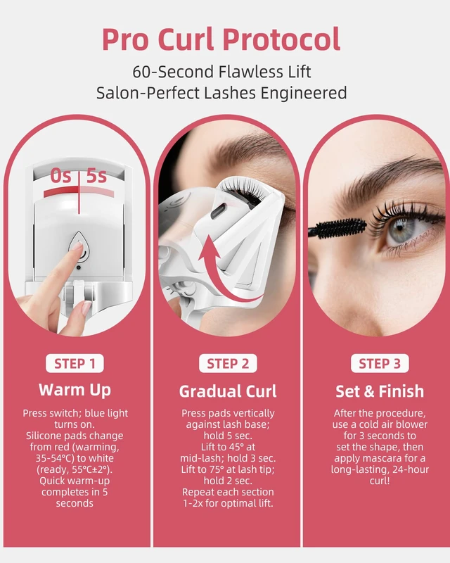 Alt view image 7 of 7 - Heated Eyelash Curler,24H Long-Lasting Curls &Safe Anti-Burn,White | Electric Eyelash Curlers with Silicone Pad,5s Fast Heating, Type-C Quick Charge, Intelligent Temp Control
