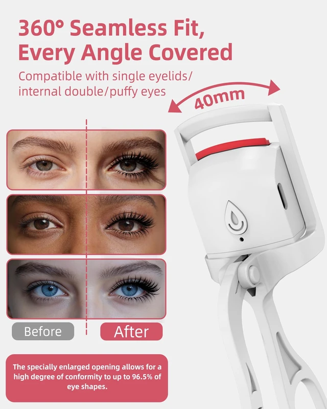 Alt view image 4 of 7 - Heated Eyelash Curler,24H Long-Lasting Curls &Safe Anti-Burn,White | Electric Eyelash Curlers with Silicone Pad,5s Fast Heating, Type-C Quick Charge, Intelligent Temp Control