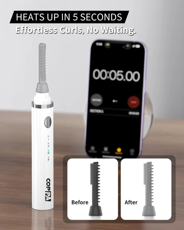 Alt view image 6 of 7 - Heated Eyelash Curler Comb Rechargeable with 3 Brush Heads | Lipstick Type 3-in-1 Electric Lash Curler with 3 Curling Modes and 3 Temp & 5s Heating Perfect for Beginner/Makeup Artist