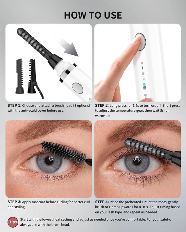 Alt view image 7 of 7 - Heated Eyelash Curler Comb Rechargeable with 3 Brush Heads | Lipstick Type 3-in-1 Electric Lash Curler with 3 Curling Modes and 3 Temp & 5s Heating Perfect for Beginner/Makeup Artist